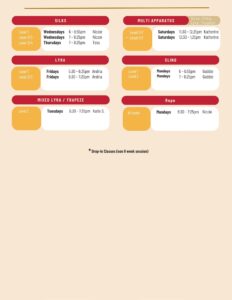 Centennial aerial dance schedule for adult classes sept to October 2026 session