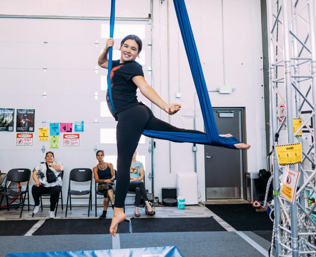 a teen student at aerial cirque over denver teen aerial dance classes