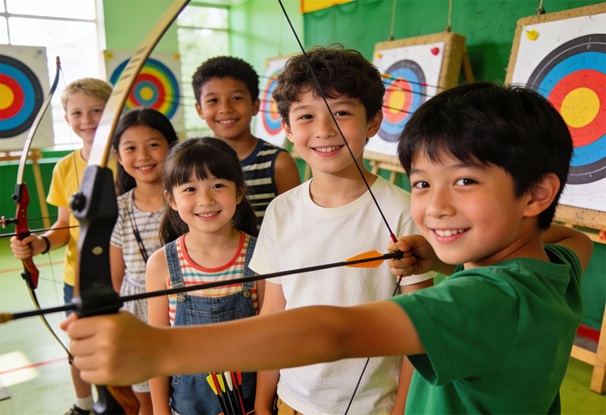 ACOD_group-of-kids-at-an-archery-party-inside-a-bright--AerialCirqueOverDenver