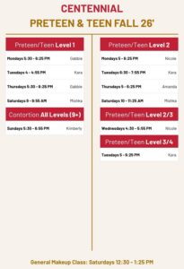 centennial schedule pic preteen/teen