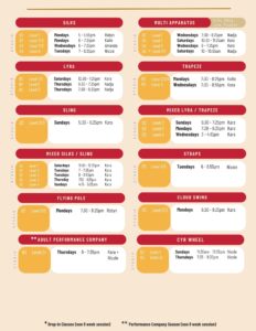 Denver make up class schedule for Sept to Oct 2026 session (no rope or contortion)