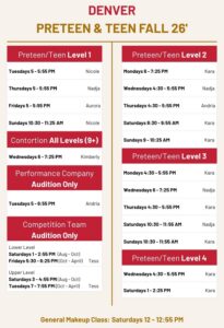 preteen/teen fall pic schedule denver