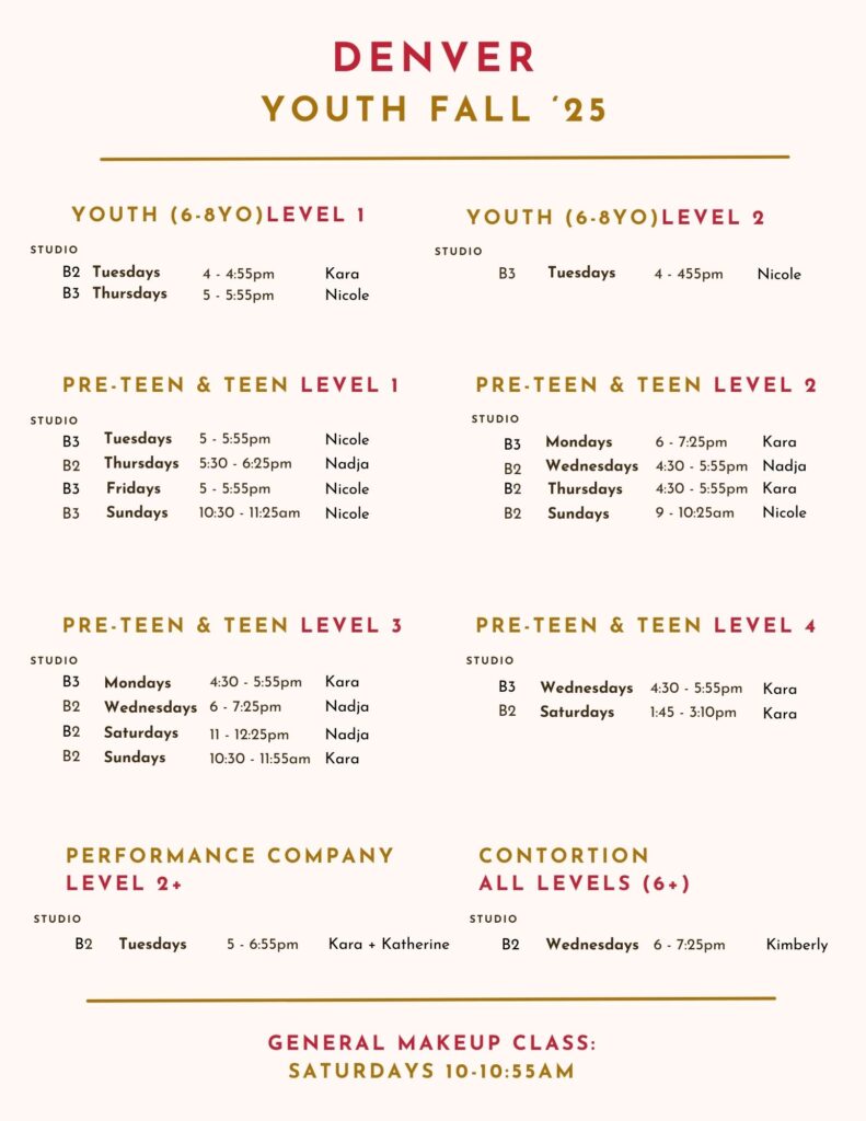 youth session schedule picture at aerial cirque over denver fall 2025
