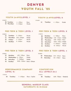 Fall Denver youth schedule