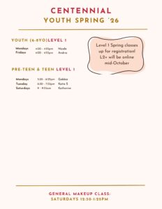 Spring 2026 youth aerial classes at Centennial, level 1 classes