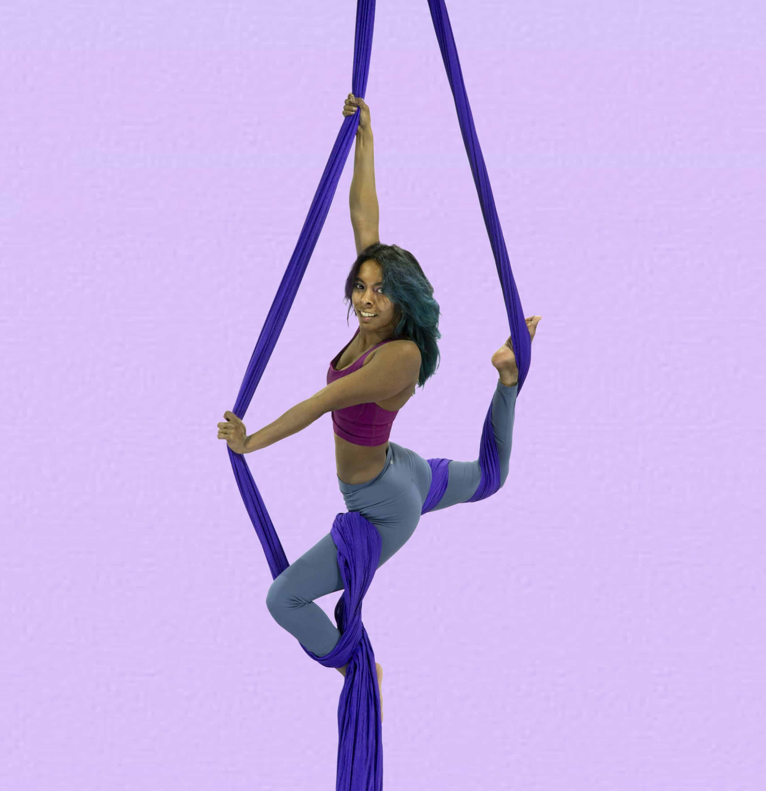 circus school denver student on aerial silks