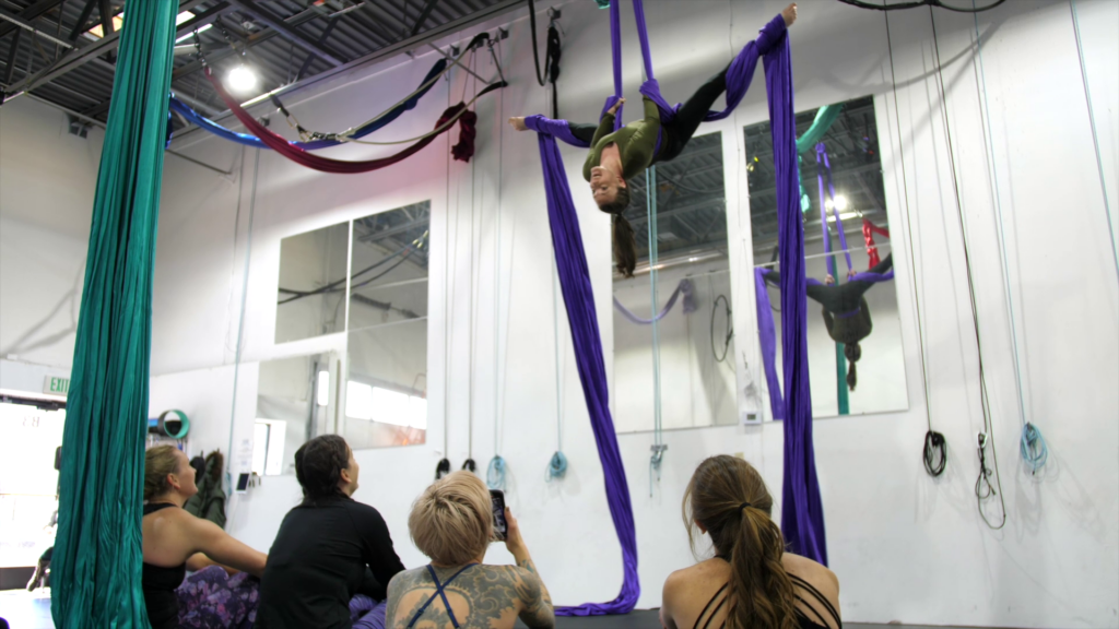 Student workshop at aerial cirque over denver